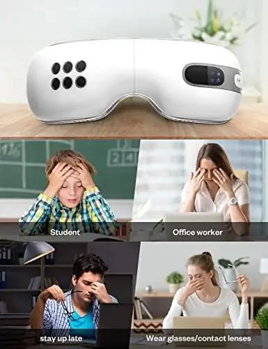 fmlave Smart Eye Massager with Heat, Bluetooth and Compression - Relieve Dry Eyes, Eyestrain and Migraines - Eye Mask Massager for Relaxation, Sleep Improvement - Gift for Men and Wome (White) - Image 6