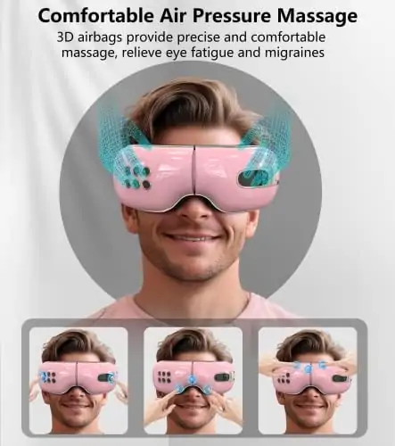 Huhubol Eye Massager with Heat and Cooling Relax Eye Strain Dry Eyes, Music Heated Eye Massager Reduce Dark Circles, Eye Bags and Puffiness, Eye Mask Massager Improve Sleeping Best Gifts(Pink) - Image 4