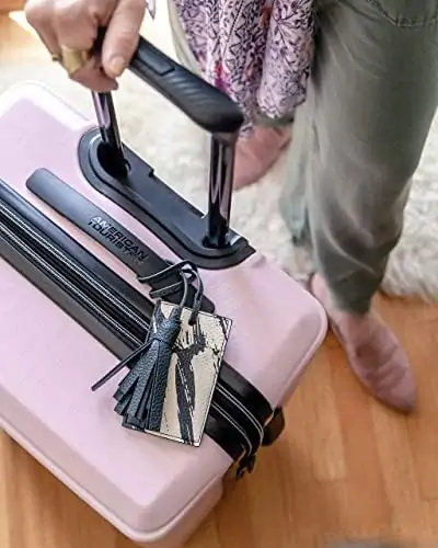 American Tourister Stratum XLT Expandable Hardside Luggage with Spinner Wheels, Pink Blush, Checked-Medium 24-Inch - Image 4