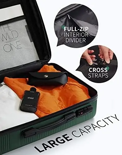 Zitahli Luggage, Expandable Suitcase Checked Luggage, Hardside Luggage with TSA Lock Spinner Wheels YKK zippers, 24in (Dark Green) - Image 5