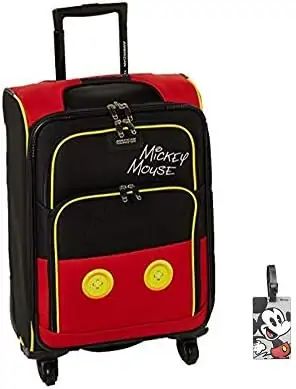 American Tourister Disney Mickey Mouse Pants Softside Spinner 21 with Matching ID Tag