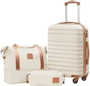 Coolife Suitcase Set 3 Piece Carry On Hardside Luggage with TSA Lock Spinner Wheels (White, S(20in))