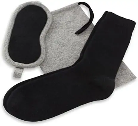 Jet&Bo Women's 100% Pure Cashmere Travel Kit: Eye Mask, Socks & Pouch in Gift Box