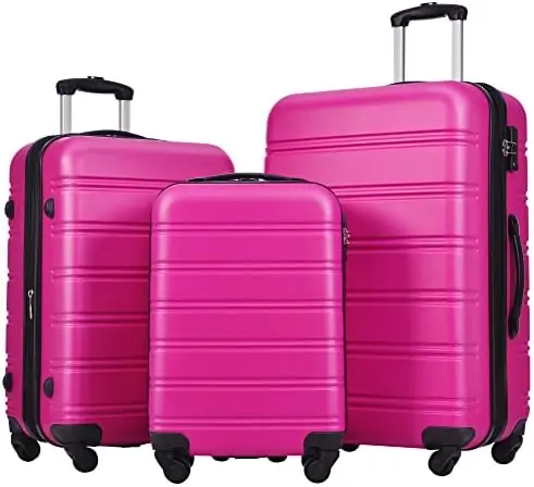 Merax Luggage Sets of 3 Piece Carry on Suitcase Airline Approved,Hard Case Expandable Spinner Wheels (Pink)